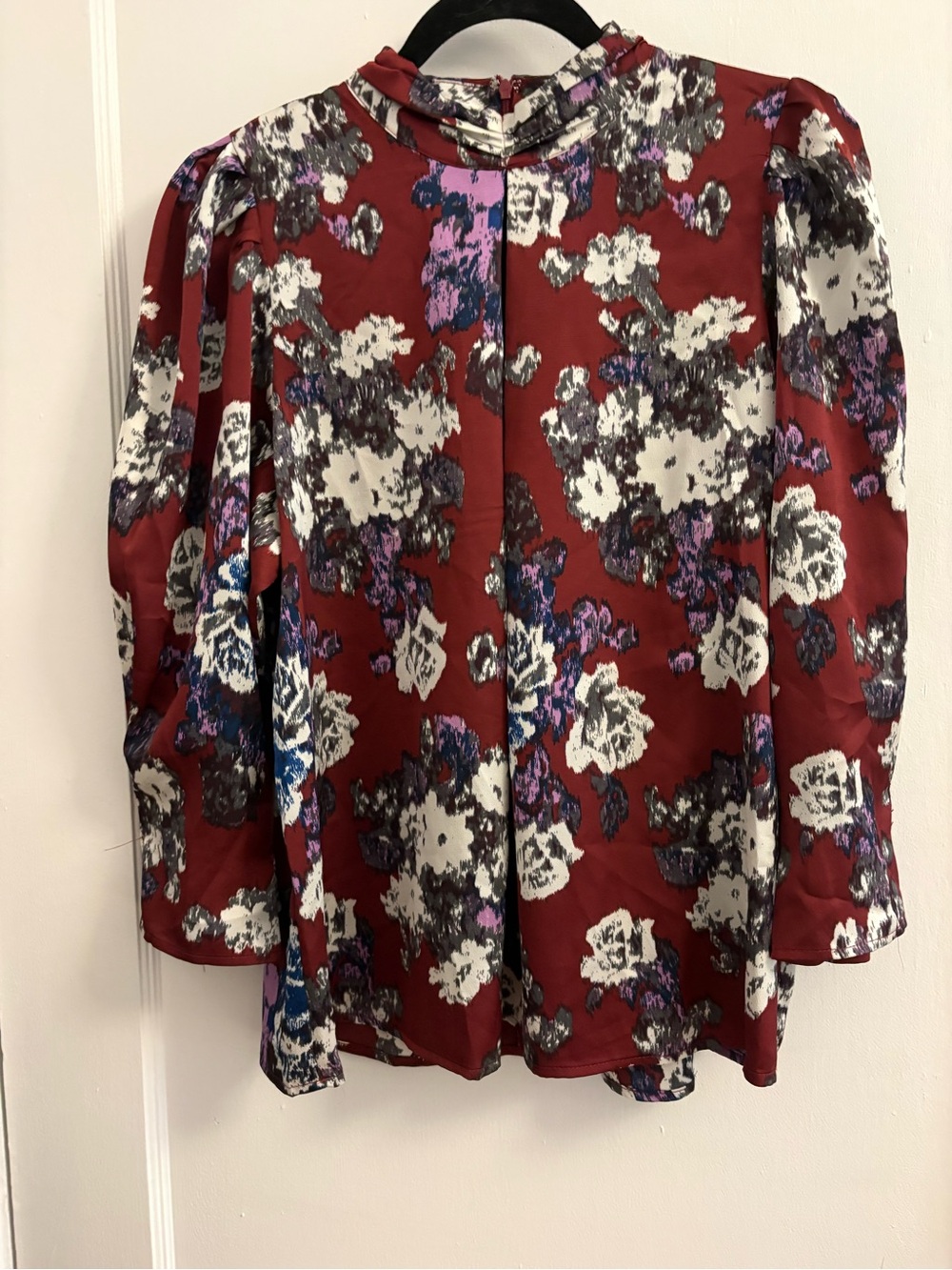 Vero Moda Floral Print Long-Sleeve Blouse in Burgundy large new